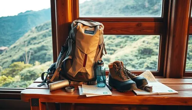 Wanderrucksack und -schuhe