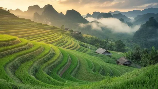 Reisterrassen vor Karstfelsen